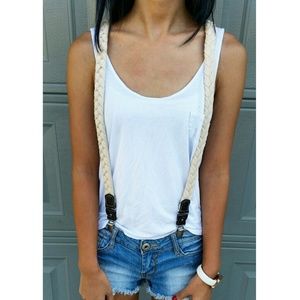Tan Braided Suspenders