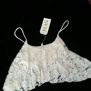 Off white lace crop top with shelf bra