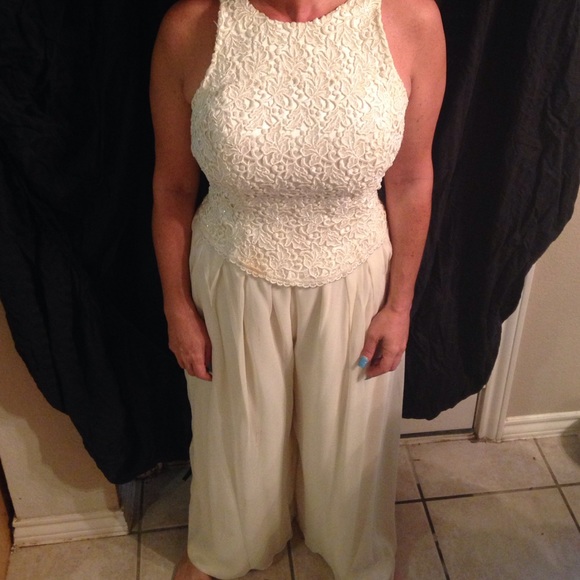 2 piece creme formal pant suit