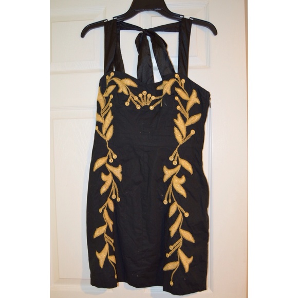 Free People black and gold mini dress ✨