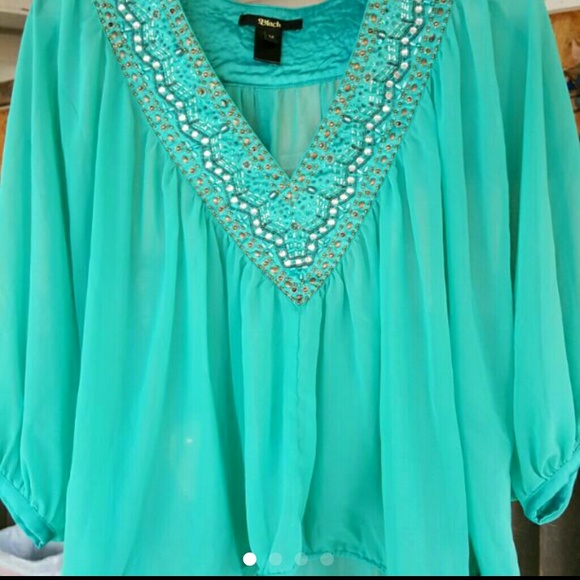 Beautiful Sheer Teal Jeweled shirt. Black Brand