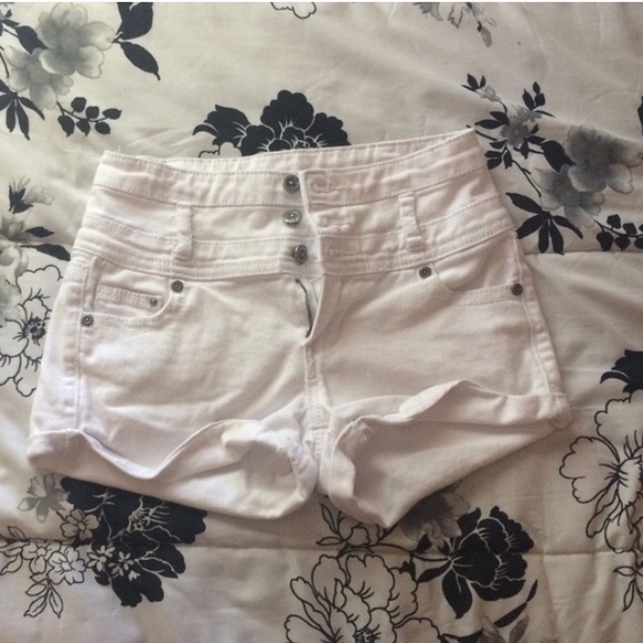 White Denim High Waist Shorts