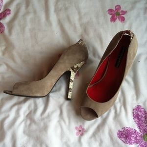 Suede and Snake Skin Charles Jourdan Leather Heels