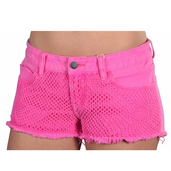 Billabong Denim - Billabong Pink Boho Crochet Distressed shorts