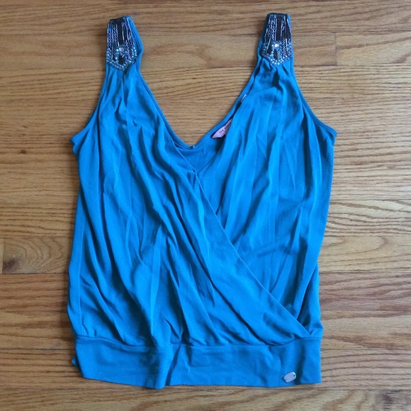 Teal Ted Baker V Neck w. Beaded Shoulder Details