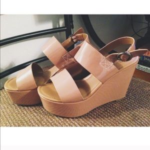 Nude Patent Wedge Sandals