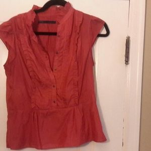 Red Zara blouse with front ruffles, flared waist