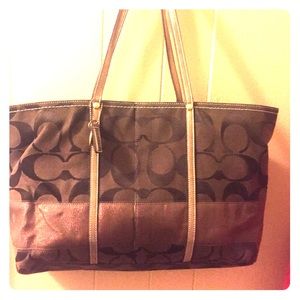 Brown metallic Coach tote