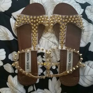 Gold Studded T-Strap Sandals
