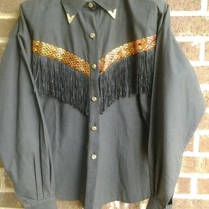Black Fringed women's Western Shirt chest 48