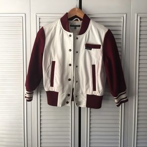 Cropped Maroon and White Bomber Jacket