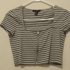 Gray and White Stripped Crop Top