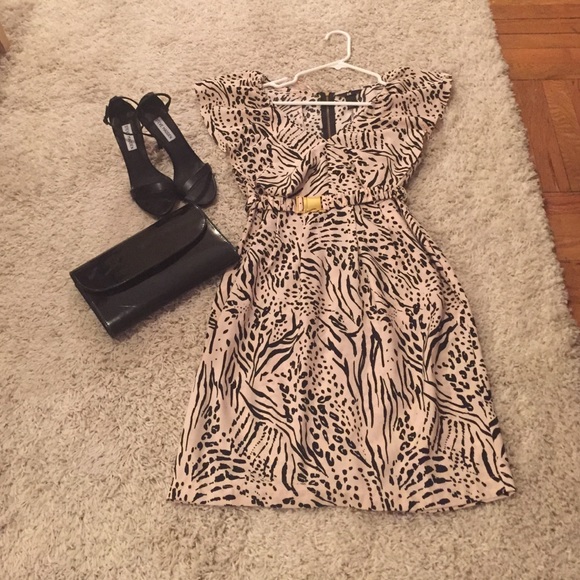 Nude and black print dress