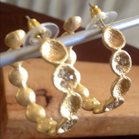 Matte Gold with Clear Crystal Hoops - Picture 2 of 3