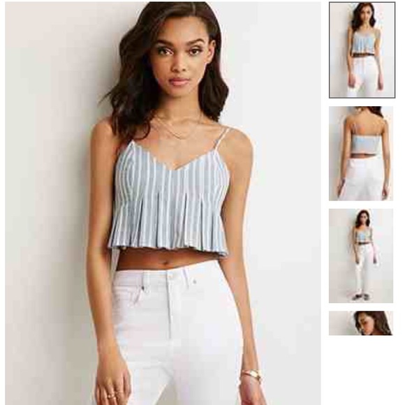 Blue and white striped crop top