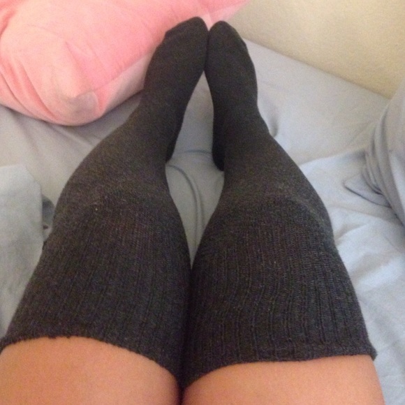 Grey textured thigh high socks