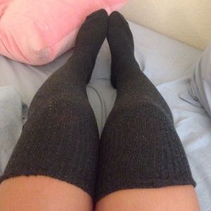 Grey textured thigh high socks