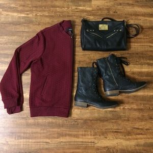 Forever 21 Burgundy Quilted Bomber Jacket