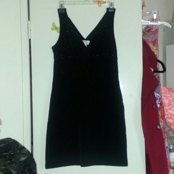 Black dress with tiny metal patterns (upper part)