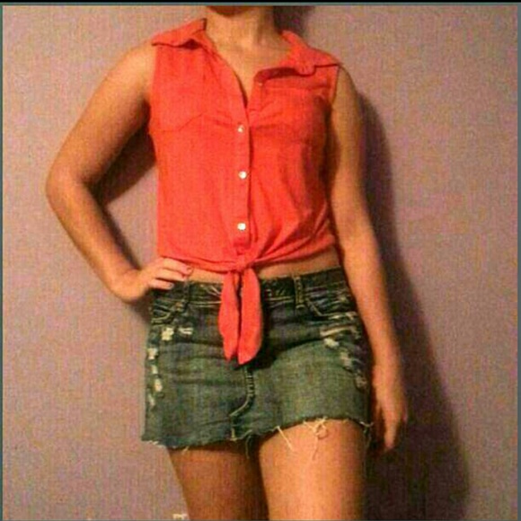 Freebird Orange button down crop top - Picture 1 of 2