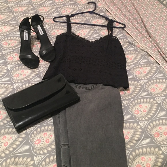 Black eyelet bustier style tank