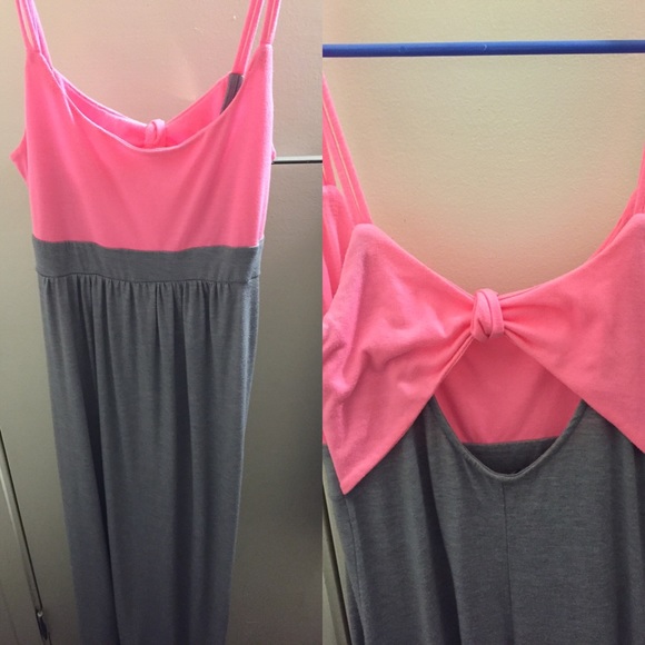 Grey & Pink Bow Back Maxi Dress