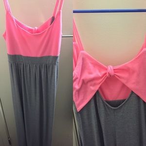 Grey & Pink Bow Back Maxi Dress