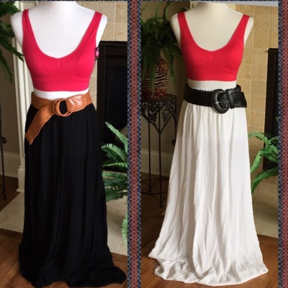 White maxi skirt & brown belt