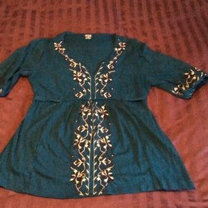 Turquoise embroidered top