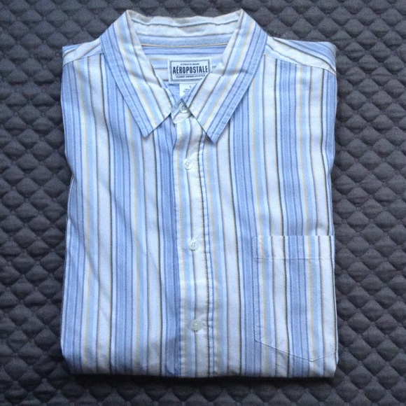 Men's baby blue & yellow striped collared shirt