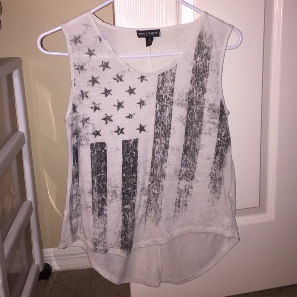 About a girl Tops - Black & White American flag shirt