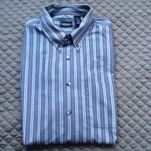 Men's blue striped collared shirt
