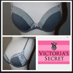 Victoria's Secret Plunge 34C Bra Gray Pink Push