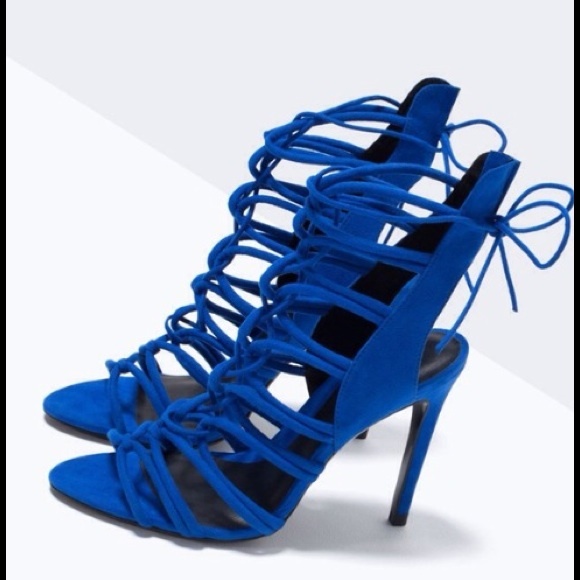 ***SOLD OUT***ZARA LACE UP BLUE SUEDE HEELS - Picture 4 of 4