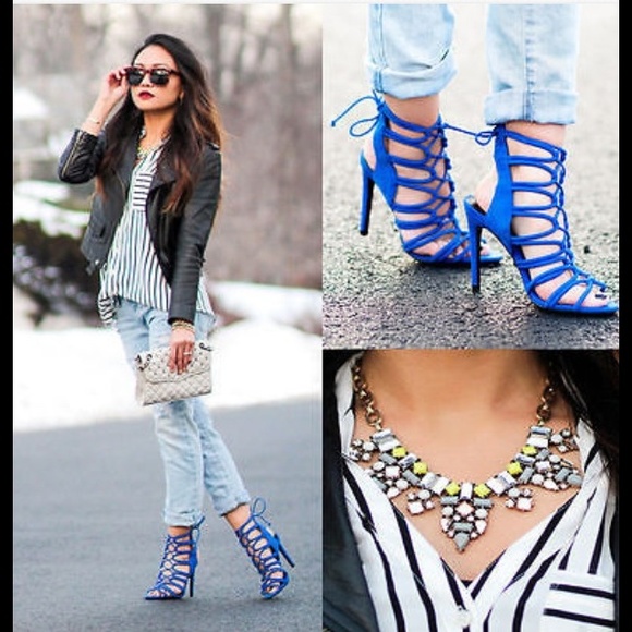 ***SOLD OUT***ZARA LACE UP BLUE SUEDE HEELS - Picture 2 of 4