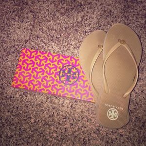 Khaki Tory Burch Flip Flops