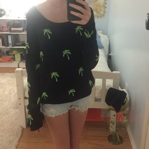 Hollister black sweater with green palm trees