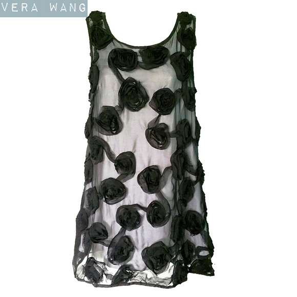 Vera Wang 100% Silk Rose Organza Shift Mini