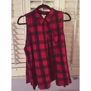 Plaid studded flannel with open shoulders