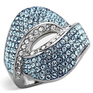 Stainless steel High Polish Crystal Aqua ring