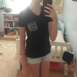 Black T-shirt With Aztec Pattern Pocket