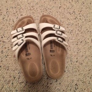 White Birkenstock sandals