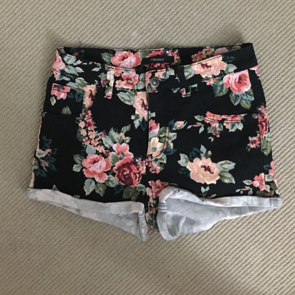 Floral High Waisted Denim Shorts