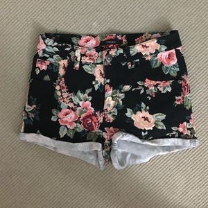 Floral High Waisted Denim Shorts