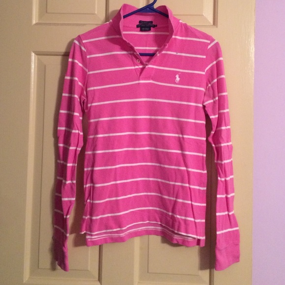 Ralph Lauren Tops - Pink with white strip long sleeve polo