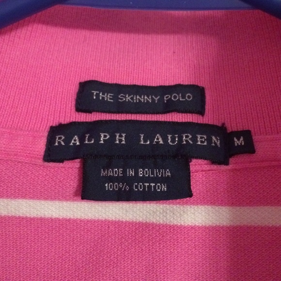 Pink with white strip long sleeve polo - Picture 2 of 2