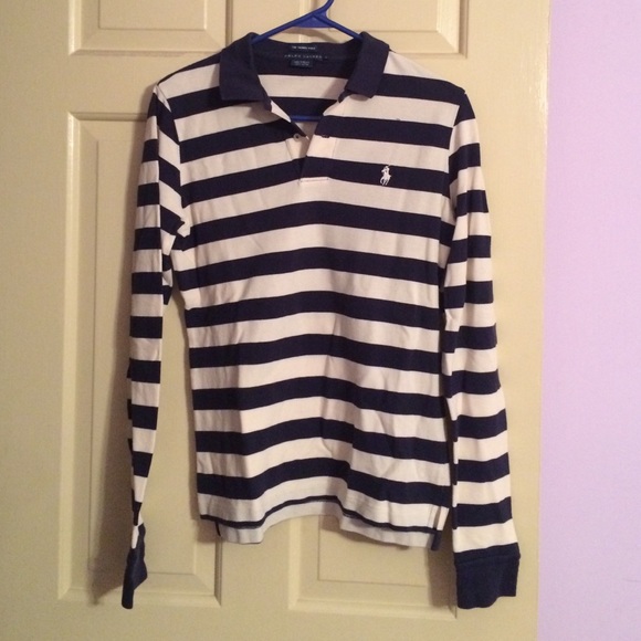 Ralph Lauren Tops - Navy and white stripped long sleeve polo