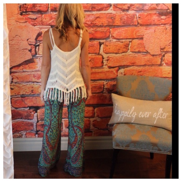 Green printed tie front palazzo pants - Picture 2 of 3