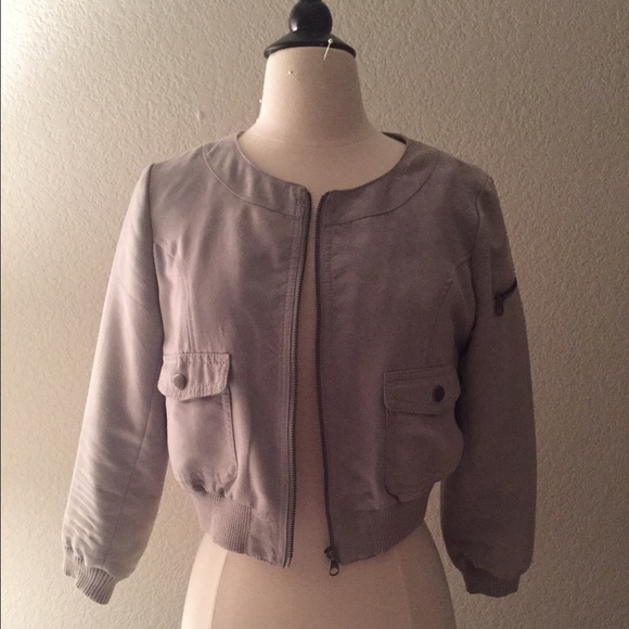 H&M Gray suede short Bomber Jacket