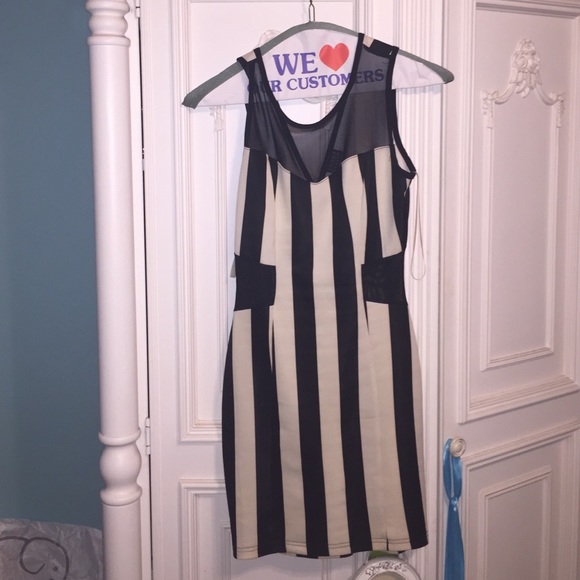 Black and white stripe / sheer dress - Picture 1 of 1